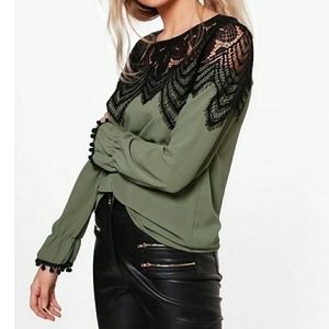 Lace top blouse Blk and Olive green from Boohoo